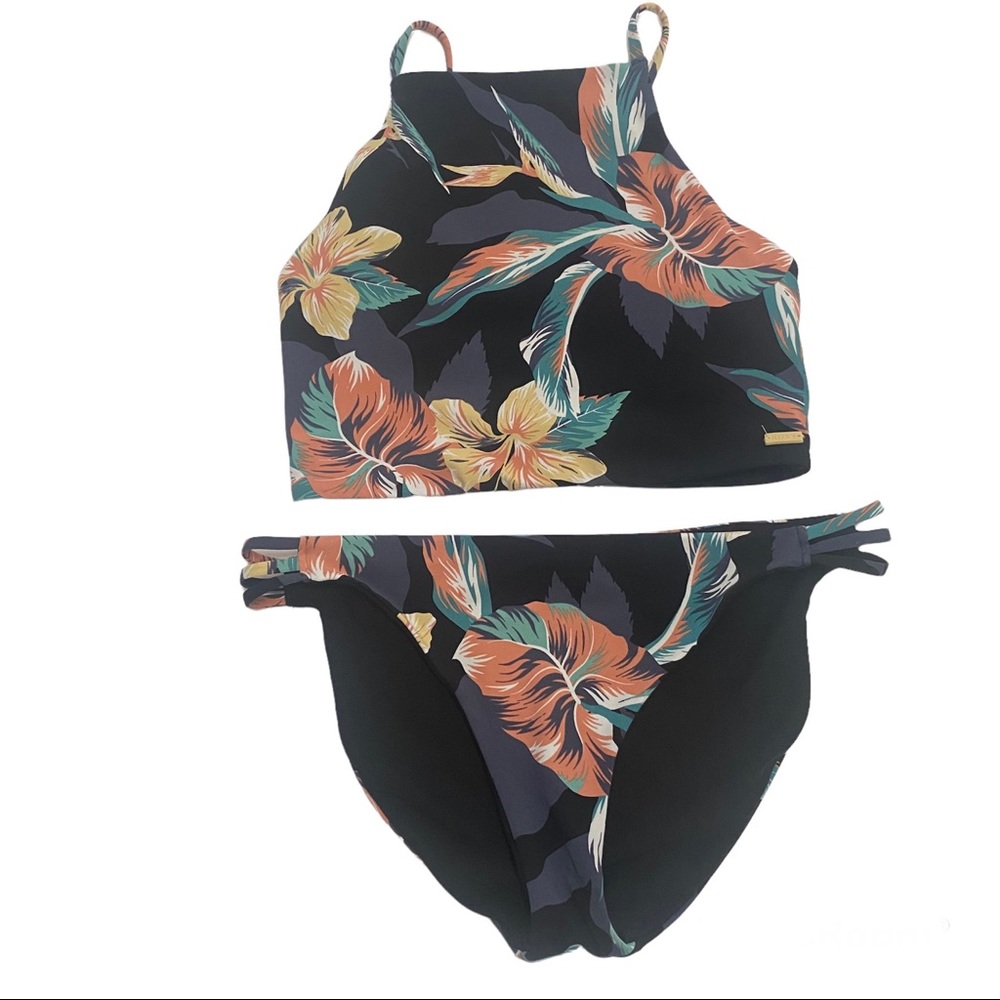 Roxy Bikini Tropical Halter Palm Black Small